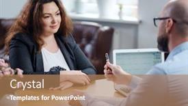  Presentation with job interview - Slide set with plus size woman attending job interview background and a coral colored foreground