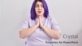  Presentation with praying hands - PPT theme featuring plus-size-woman-wit-purple background and a  colored foreground