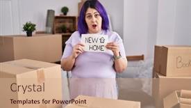  Presentation with new home - Presentation with plus-size-woman-wit-purple background and a coral colored foreground