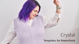  Presentation with listening woman - Slides with plus-size-woman-wit-purple background and a lemonade colored foreground