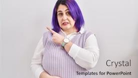  Presentation with forefinger - Presentation theme enhanced with plus-size-woman-wit-purple background and a light gray colored foreground