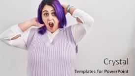  Presentation with woman hands open - Theme featuring plus-size-woman-wit-purple background and a light gray colored foreground