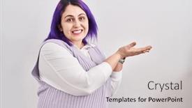  Presentation with woman hands open - Slides having plus-size-woman-wit-purple background and a light gray colored foreground