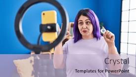  Presentation with recording - Slide set with plus-size-woman-wit-purple background and a light blue colored foreground