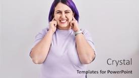  Presentation with noise - Presentation theme having plus-size-woman-wit-purple background and a lemonade colored foreground