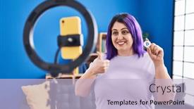  Presentation with recording - Presentation design having plus-size-woman-wit-purple background and a light blue colored foreground