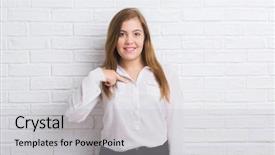  Presentation with white brick wall - Cool new PPT theme with plus size women - young adult business woman backdrop and a light gray colored foreground