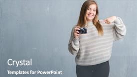  Presentation with summer camp pictures - Presentation theme enhanced with plus size women - young adult woman over grey background and a  colored foreground