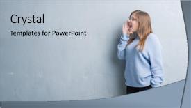  Presentation with young grey maine coon cat - Presentation design with plus size women - young adult woman over grey background and a  colored foreground