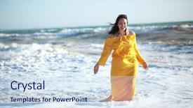  Presentation with young woman wearing boxer gloves - Presentation theme with plus size women - young happy woman wearing yellow background and a sky blue colored foreground