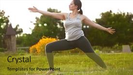  Presentation with exercise - Cool new theme with plus size women - young woman doing yoga exercise backdrop and a gold colored foreground