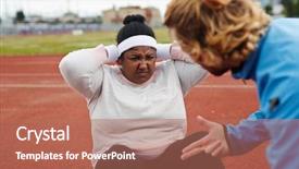 Presentation with exercise trainer - Amazing presentation theme having difficlt - determined plus-sized woman doing difficult backdrop and a coral colored foreground