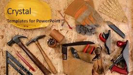  Presentation with construction tools - Audience pleasing presentation design consisting of plywood items include hard backdrop and a gold colored foreground