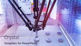  Presentation with industrial automation - Amazing PPT layouts having pneumatic-piston-sucker-unit backdrop and a light blue colored foreground