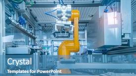  Presentation with manufacturing process - Beautiful slide deck featuring pneumatic robots - robotic arm catch for electronic backdrop and a teal colored foreground