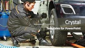  Presentation with car service - PPT theme with pneumatic wrench at repair service background and a dark gray colored foreground