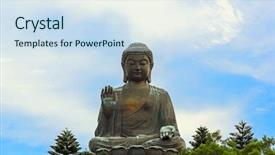  Presentation with hong kong - PPT theme having po lin monastery hong kong background and a sky blue colored foreground