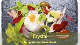  Presentation with food chicken - Slide deck featuring poached egg with chicken background and a tawny brown colored foreground