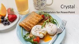  Presentation with healthy breakfast - Amazing PPT theme having poached eggs wholegrain bread orange backdrop and a coral colored foreground