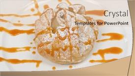  Presentation with blue cheese - Presentation design enhanced with poached pear dessert filled with pecans blue cheese and caramel sauce background and a lemonade colored foreground