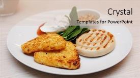  Presentation with breakfast - Audience pleasing PPT theme consisting of poaching - chicken sausage and hash browns backdrop and a lemonade colored foreground