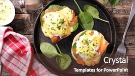  Presentation with muffin animation - PPT theme having poaching - muffin salmon with poached egg background and a tawny brown colored foreground