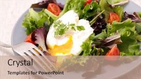  Presentation with soup appetizer and salad - Audience pleasing PPT theme consisting of poaching - poached egg and salad backdrop and a  colored foreground
