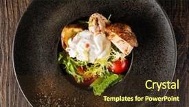  Presentation with potato - Theme with poaching - roasted potato with poached egg background and a  colored foreground