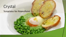  Presentation with peas - Beautiful PPT layouts featuring poaching - tear peas with poached egg backdrop and a soft green colored foreground