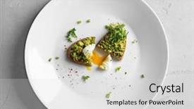  Presentation with avocado - Beautiful presentation design featuring poaching - toast with poached egg backdrop and a light gray colored foreground