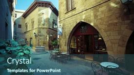  Presentation with spain - Audience pleasing presentation theme consisting of poble espanyol in barcelona spain backdrop and a ocean colored foreground