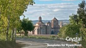  Presentation with monastery - Cool new presentation with poblet-monastery-spain-view backdrop and a gray colored foreground