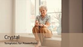  Presentation with counting - Presentation theme with pobreza - senior woman counting coins while background and a coral colored foreground