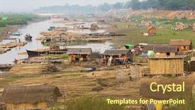  Presentation with village - Theme having pobreza - slum village near the river background and a tawny brown colored foreground