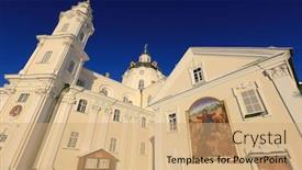  Presentation with ukraine - Slides featuring pochaev's lavra famous christian centre in ukraine background and a coral colored foreground