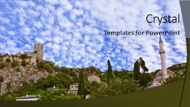  Presentation with bosnia - Presentation theme with pocitelj - bosnia and herzegovina - architecture background and a light blue colored foreground