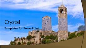  Presentation with bosnia - Colorful slide set enhanced with pocitelj - bosnia and herzegovina - architecture backdrop and a teal colored foreground