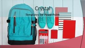  Presentation with nyu school - PPT layouts consisting of pocket calculator - backpack and school supplies background and a light blue colored foreground