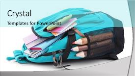  Presentation with backpack - Audience pleasing PPT theme consisting of pocket calculator - backpack with school supplies isolated backdrop and a arctic colored foreground