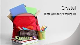  Presentation with backpack - PPT layouts with pocket calculator - backpack with school supplies background and a white colored foreground