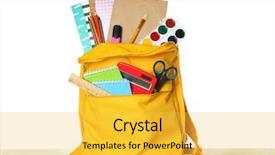  Presentation with backpack - Amazing presentation theme having pocket calculator - yellow school backpack isolated backdrop and a yellow colored foreground