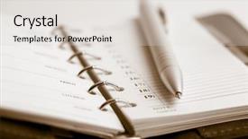  Presentation with planner - Audience pleasing theme consisting of pocket planner and pen backdrop and a light gray colored foreground