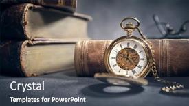  Presentation with study - Presentation design featuring pocket-watch-and-books background and a dark gray colored foreground