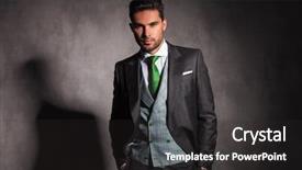  Presentation with elegant - Cool new slides with pockets wearing tuxedo with green backdrop and a dark gray colored foreground