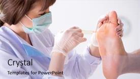  Presentation with feet - PPT layouts featuring podiatrist treating feet during procedure background and a light blue colored foreground