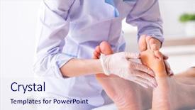  Presentation with feet - PPT theme having podiatrist treating feet during procedure background and a sky blue colored foreground