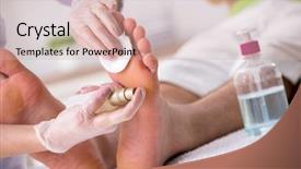  Presentation with compliance policy procedure conformity obedience - Slide set with podiatrist treating feet during procedure background and a soft green colored foreground