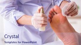  Presentation with feet - Slide deck with podiatrist treating feet during procedure background and a sky blue colored foreground