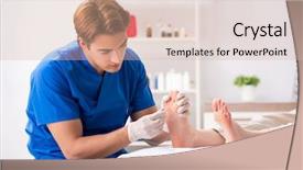  Presentation with feet - Presentation theme having podiatrist treating feet during procedure background and a soft green colored foreground