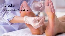  Presentation with feet - Beautiful slide set featuring podiatrist treating feet during procedure backdrop and a light blue colored foreground